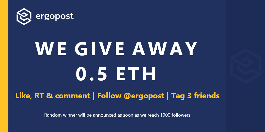 ergopost's tweet photo. 🎁 We give away 0.5 #ETH

🌟 Follow @ergopost 
💕 Like, RT &amp; comment
⚡️ Tag 3 friends

Random winner will be announced as soon as we reach 1000 followers #giveaway #ergopost #EPT #privacy #crypto #token #airdrop #bounty #KeepYourPrivacy https://t.co/Ppw3IX43jL