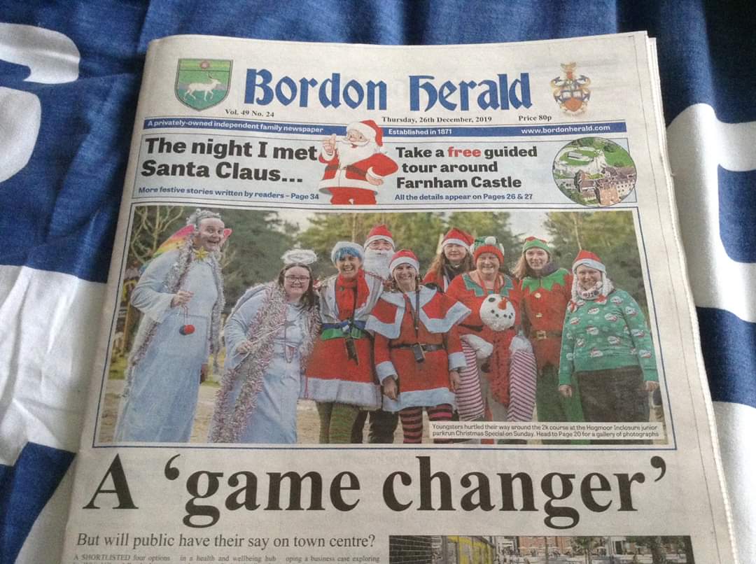 HIjuniorparkrun's tweet photo. Front page for our fabulous parkrun family! Great morning of festive fun with our juniors and volunteers plus mince pies with our friends at @WBComTrust 😍😍😍 

Photos by the brilliant Alistair,  Rufus and @girltinyshooter ❤

#juniorparkrun #parkrun #bordon #alton #Hampshire https://t.co/2cB4za3gPP