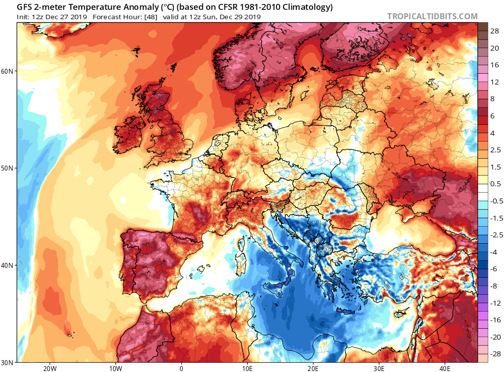 alvaroliver's tweet photo. No nos quitamos de encima el anticiclón subtropical ni con agua hirviendo. Se espera que se intensifique y afiance sobre la Península, con anomalías cálidas muy acentuadas. Probablemente hasta mediados de enero, como mínimo, tendremos esta dinámica... https://t.co/EPsjskonoD