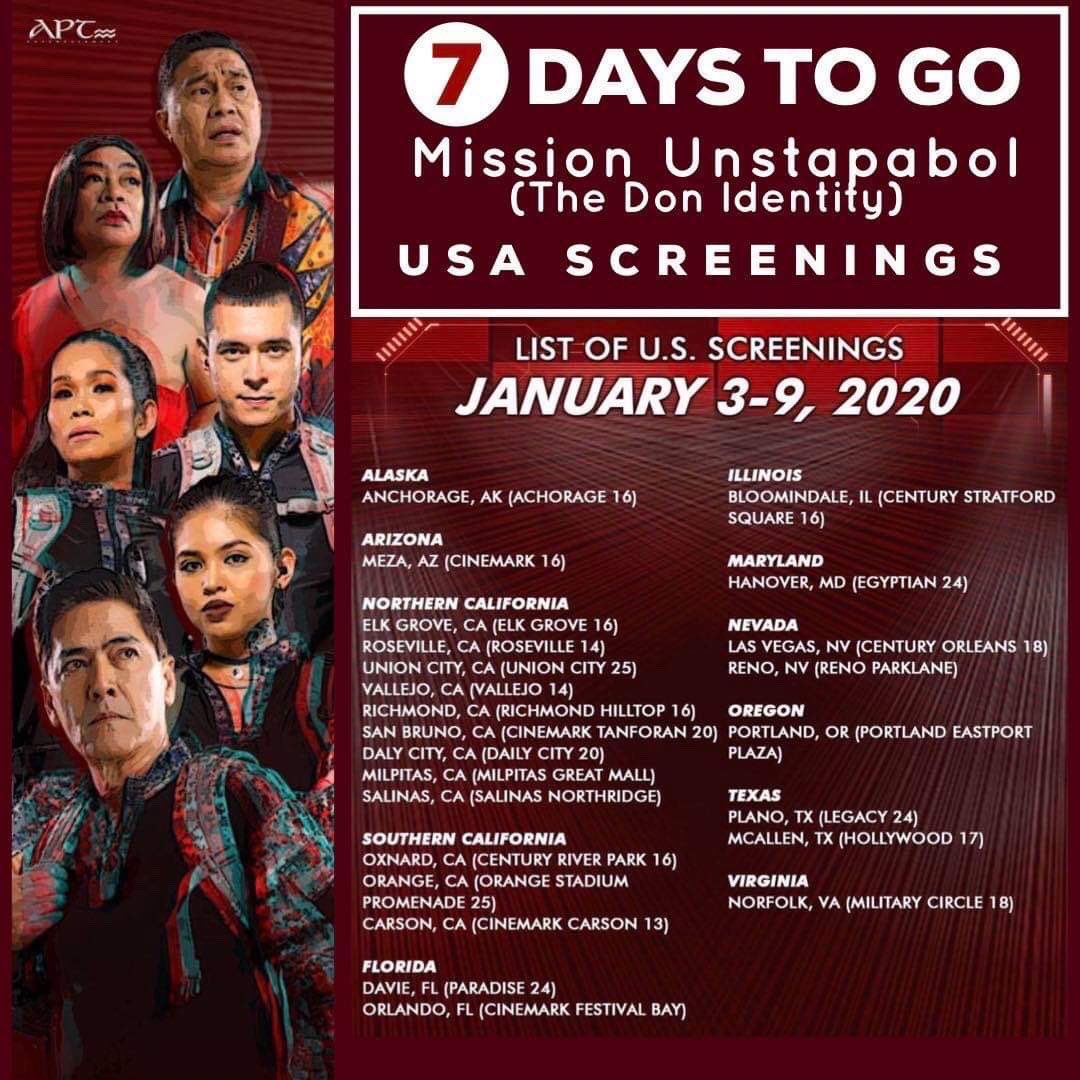Inaabangan nyo na rin ba? Isang linggo na lang makakapanood na rin tayo dito sa USA! 

<a href="/mainedcm/">Maine Mendoza</a>
<a href="/docclempt/">C Clemente</a> 
<a href="/ijakecuenca/">Jake Cuenca</a>
<a href="/pokwang27/">marietta subong</a> 

#missionunstapabol #MaineMendoza