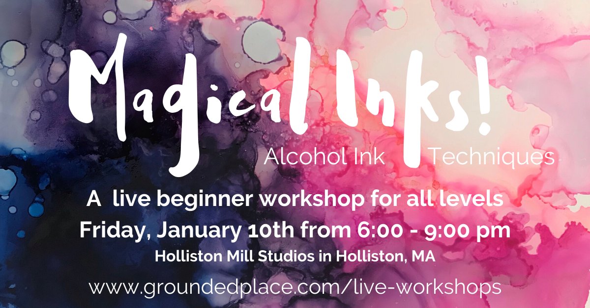 Kick off the new year by having some fun with alcohol inks!  Join resident artist Laura McGann for this fun Friday night workshop on Jan 10th: groundedplace.com/live-workshops