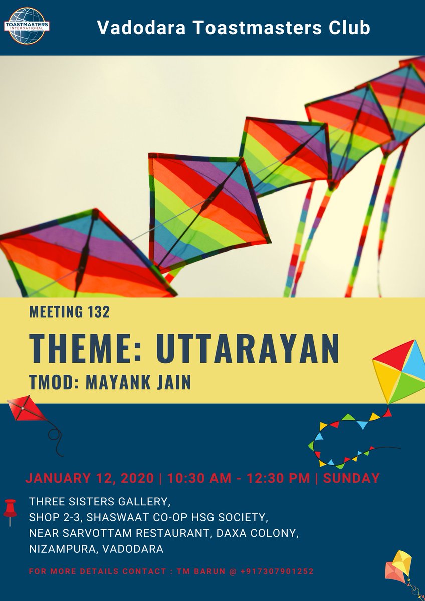Toastmaster_vtm's tweet photo. Join us for first meeting of the year 2020!
For more details visit: https://t.co/wh8sDQZm6Q https://t.co/hNa8FPNc67