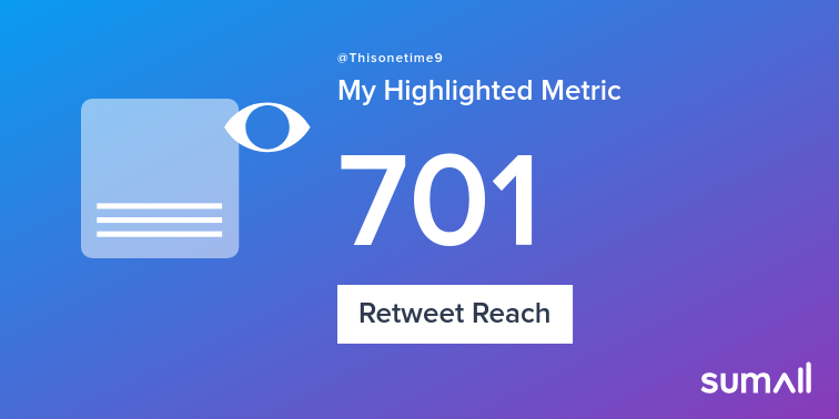 Thisonetime9's tweet photo. My week on Twitter 🎉: 1 Like, 1 Retweet, 701 Retweet Reach, 3 New Followers. See yours with https://t.co/KVs8fj2tEH https://t.co/MAcN6y5ORF