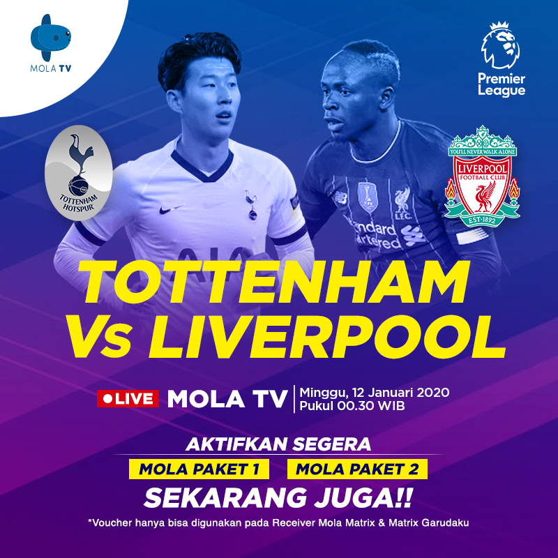 Matrix_shopping's tweet photo. Premier League pekan ke-22 menyuguhkan pertandingan  antara Tottenham Hotspur vs Liverpool yang akan berlangsung di Tottenham Hotspur Stadium, Minggu (12/01/2020).
Saksikan, eklusif hanya di Mola TV. Jangan lupa aktifkan Mola paket 1 &amp; 2 sekarang juga
Call Center : 021-295 87 298 https://t.co/3JjwgbMA8v