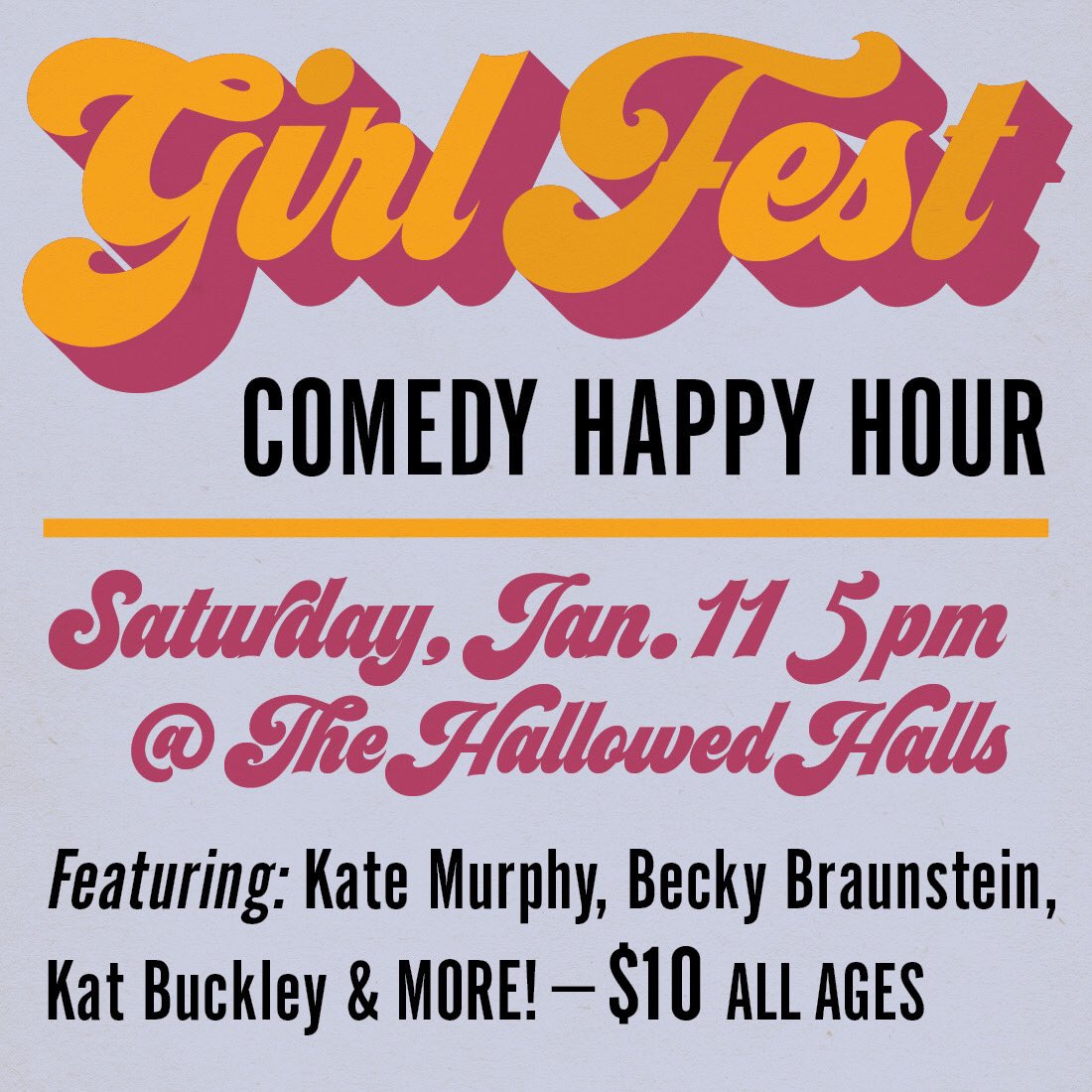 girlfestnw's tweet photo. Have you heard?? @JennaWithaSmile will be hosting our Comedy Happy Hour at @thehallowedhall tomorrow!! Doors at 5pm • $10 • Tickets Available https://t.co/PcxCLcpjmc