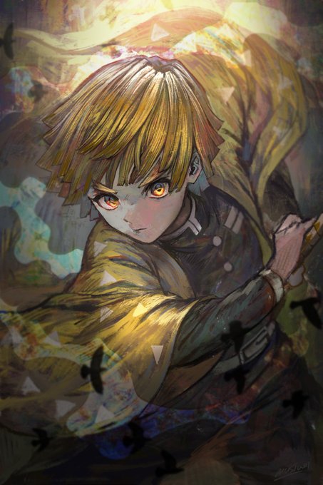 ムシウニさんがTwitterに投稿した我妻善逸(鬼滅の刃)のイラスト。