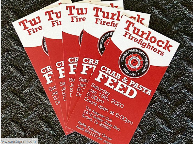 Who's Hangry? CHECK THESE GUYS OUT.....
Fundraiser for their "Random Act of Kindness” program

Turlock Firefighters Present...
"Crab &amp; Pasta Feed"
Saturday, January 18, 2020 
Doors Open at 1830 hours PST

Here's the scoop....
tinyurl.com/wnrke4u or purchase from any TFD FF