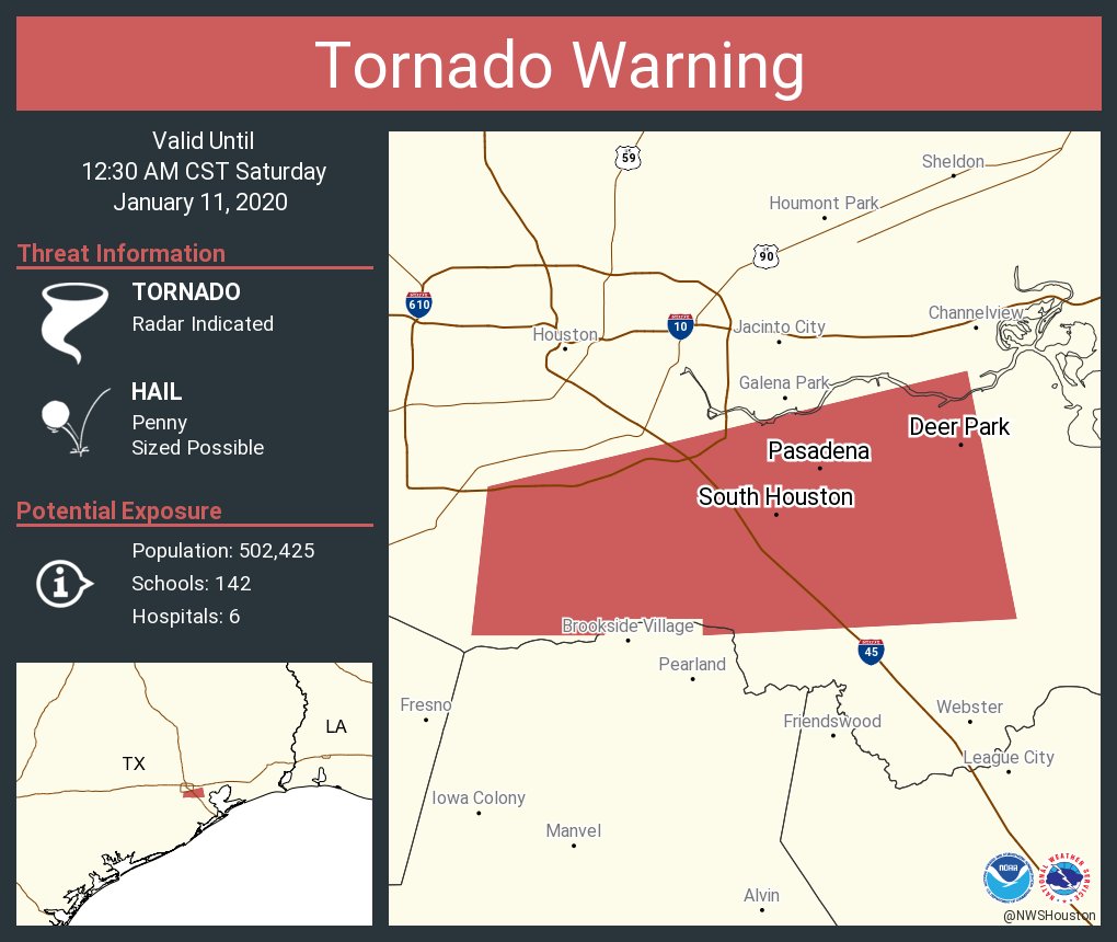 Tornado Warning including Pasadena TX, Deer Park TX, South Houston TX