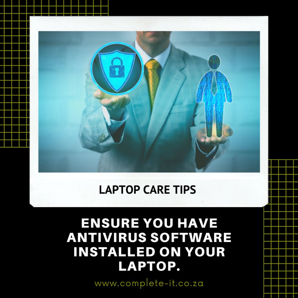 CompleteITCT's tweet image. #laptopcaretips Ensure you have antivirus software installed on your laptop.  #completeit #completecomputersolutions #completeitsolutions #completeitinedgemead #completeservice #completequality #oneyearwarranty #completelyrefurbishedlaptops