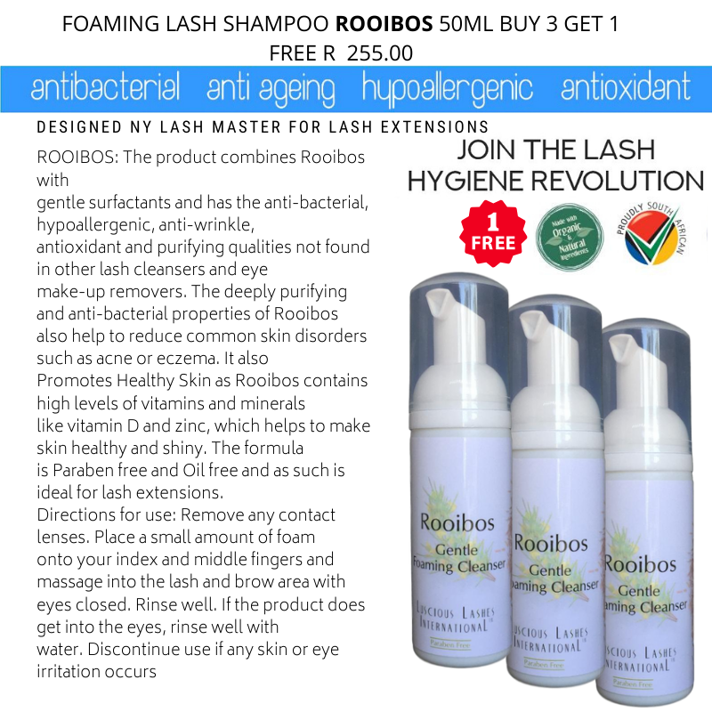 CleanLashes's tweet image. Our Rooibos product combines Rooibos with gentle surfactants and has the anti-bacterial, hypoallergenic, anti-wrinkle, antioxidant and purifying qualities not found in other lash cleansers and eye make-up removers
cleanyourlashes.co.za info@cleanyourlashes.co.za