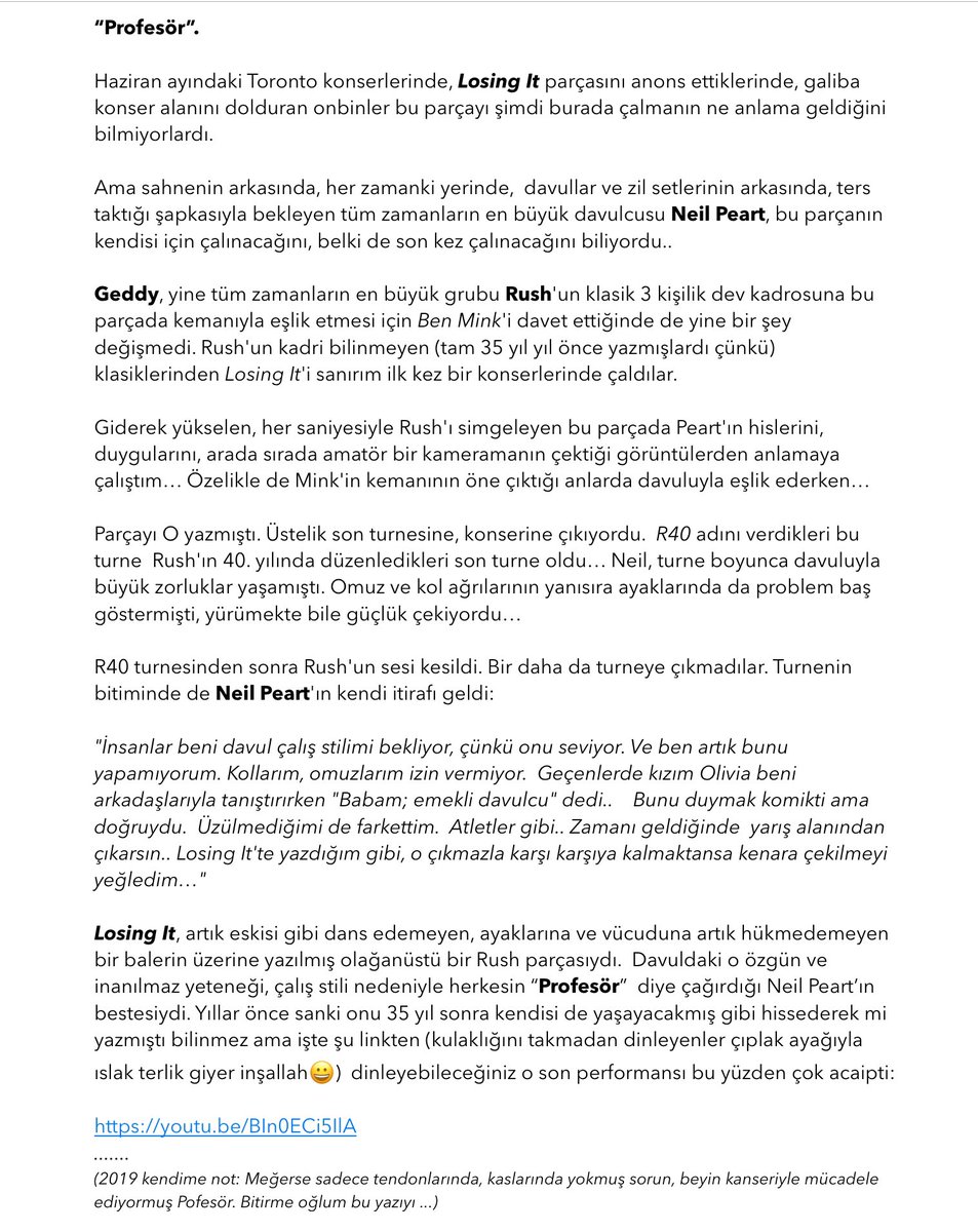 Geçen yıl yazmıştım bu yazıyı çıkardığımız müzik dergisi <a href="/4otuzuc/">4:otuzüç</a> için. 

Nedense içim elvermemiş ve tamamlayıp yayına gönderememiştim bir türlü. Bugün öğrendim öldüğünü... 

Okurken dinlemek isteyenler için:

youtu.be/BIn0ECi5IlA

#NeilPeartRIP