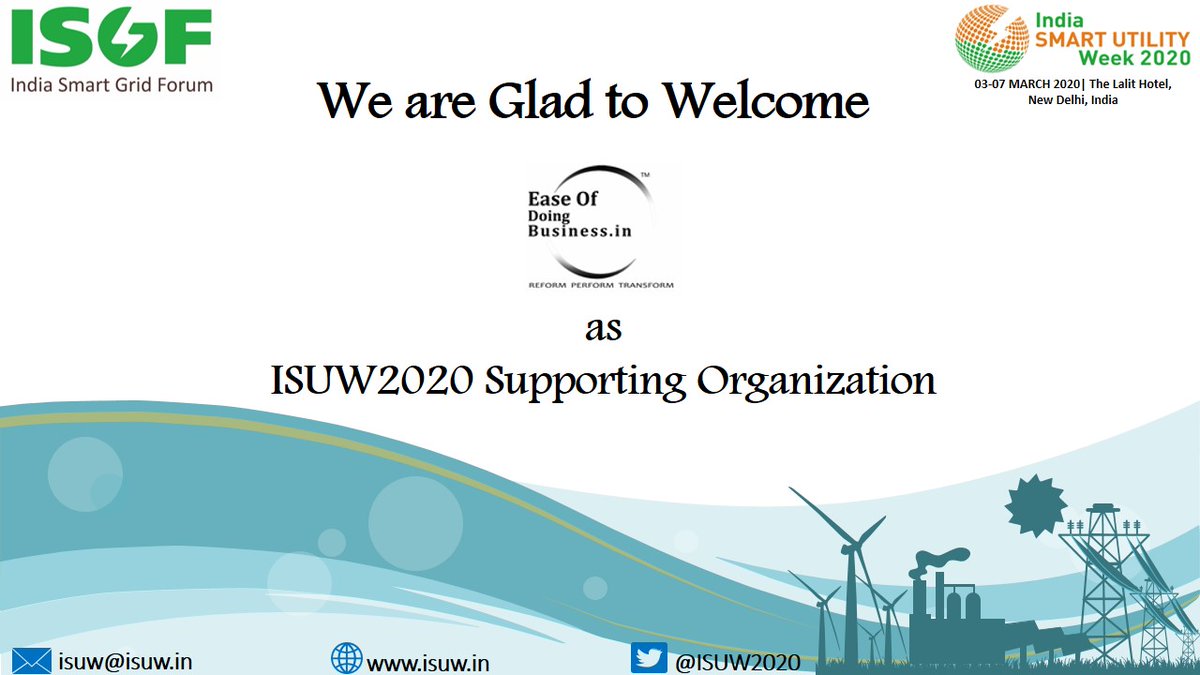 ISUW_India's tweet photo. We are honoured to receive support from @EODB_IN as Supporting Organisation for #ISUW2020 an International Conference and Exhibition from 03 - 07 March 2020 at The Lalit Hotel, New Delhi on #SmartUtilites for #SmarterCities

For more details - https://t.co/mMIdZMKxjM
@rejipillai https://t.co/VY7BEVMxBw