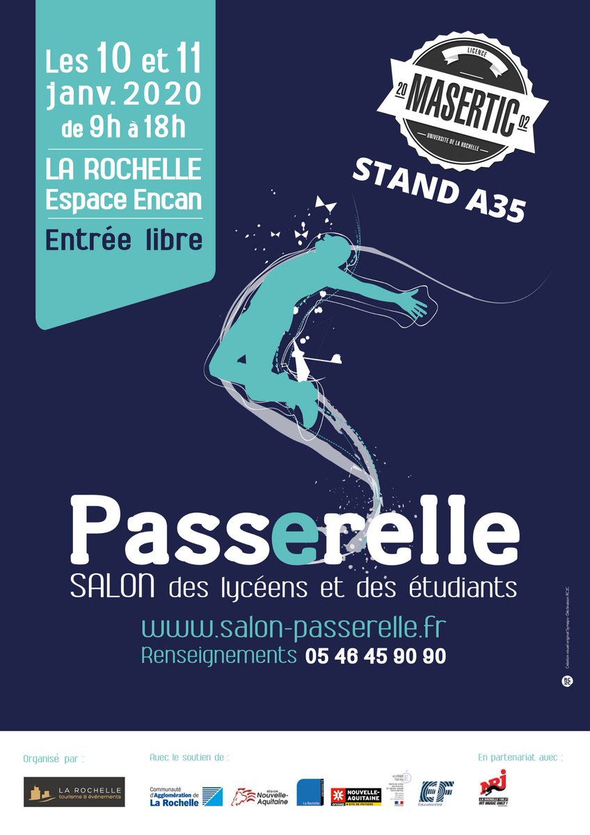 📍Venez nous rencontrer au salon Passerelle les 10 et 11 janvier 2020 de 9h à 18h, à l'Espace Encan 🗓 
Nous serons au stand A35 pour répondre à toutes vos questions !  #Masertic #iutlr <a href="/UnivLaRochelle/">La Rochelle Université</a>