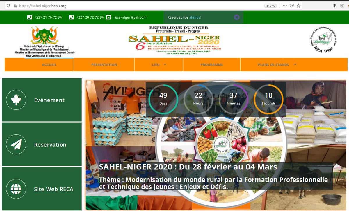Compte à rebours du SAHEL-NIGER 2020 
Lien sahel-niger.heb3.org
Faites vos réservations en ligne. 
Partagez l'information autour de vous! 
Bonne journée