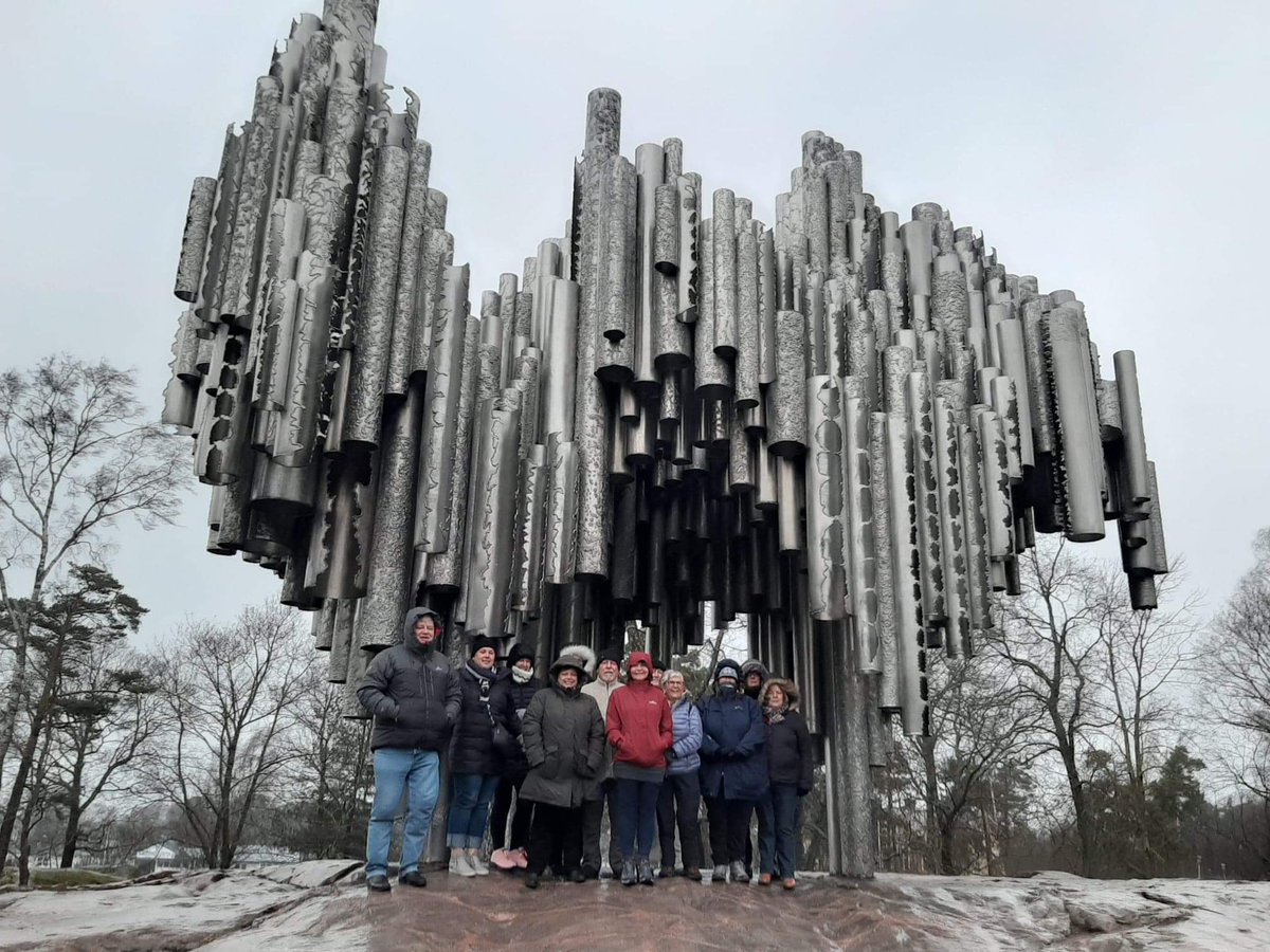 twosacrowd1's tweet photo. Our solos travellers have arrived in Helsinki for their #Scandinavia tour and what better way to celebrate than with a ‘family photo’ at the Sibelius Monument, dedicated to Finnish composer Jean Sibelius. #twosacrowd #solotravel #solotours https://t.co/nHBOcotRtj
