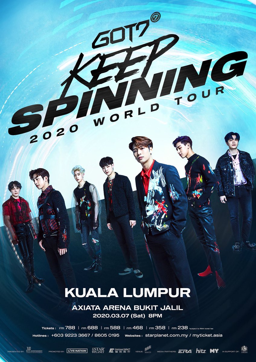 _hallyupop's tweet photo. GOT7 2020 WORLD TOUR 'KEEP SPINNING' IN KUALA LUMPUR 

Date: 7th March 2020 (Saturday)
Time: 8PM
Venue: Axiata Arena

Tickets will go on sales - 15th Jan 2020, 12PM 

Brought to you by; @StarPlanetMY 

#GOT7  #갓세븐 @GOT7Official #GOT7KeepSpinningInKL https://t.co/iQN0O1NOsr