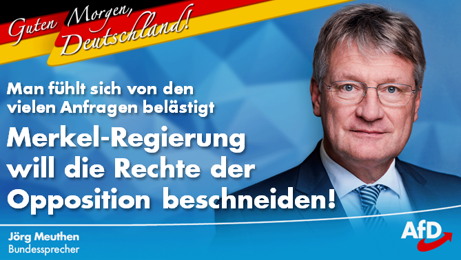 Joerg_Meuthen's tweet photo. Guten Morgen 🇩🇪!
Ganz offensichtlich sehnt man sich nach den kuscheligen Zeiten zurück, die im #Bundestag herrschten, bevor unsere Bürgerpartei #AfD dort als Oppositionsführer eingezogen ist!
#Anfragen 
➡️ https://t.co/ljaIZ87Uly https://t.co/RMJeV3gH5P
