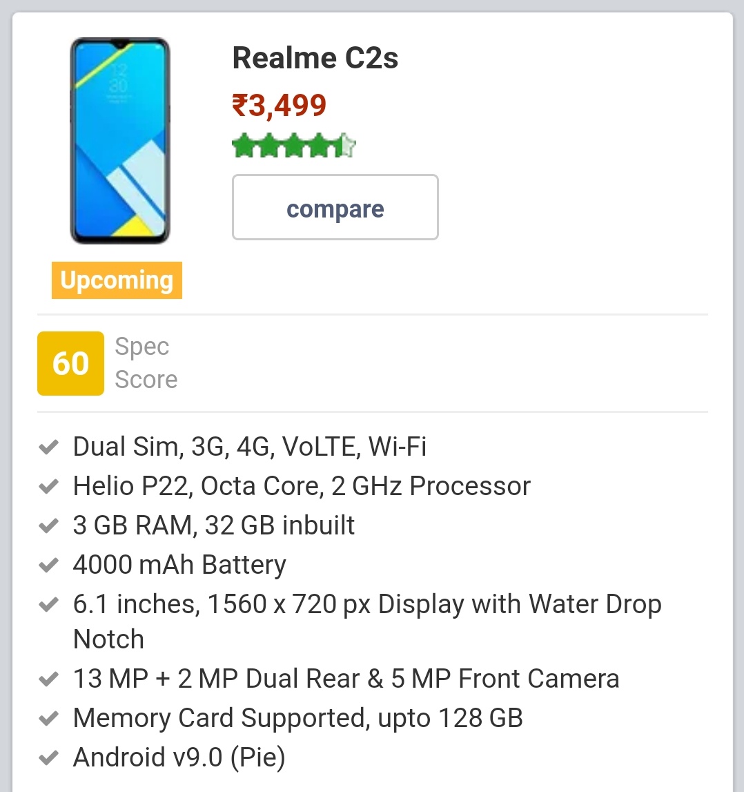 arjunkashyapap's tweet photo. #realme launching a new c series #realmec2s ,a rebranded version of realme c2 ,price ₹3499 ,realme c2s comes with miditak Helio p22 process,value for money device
#realme5i #realmeui #realmex505G 
@ArjunKu76697395 #techon4t https://t.co/JKin4k34fJ