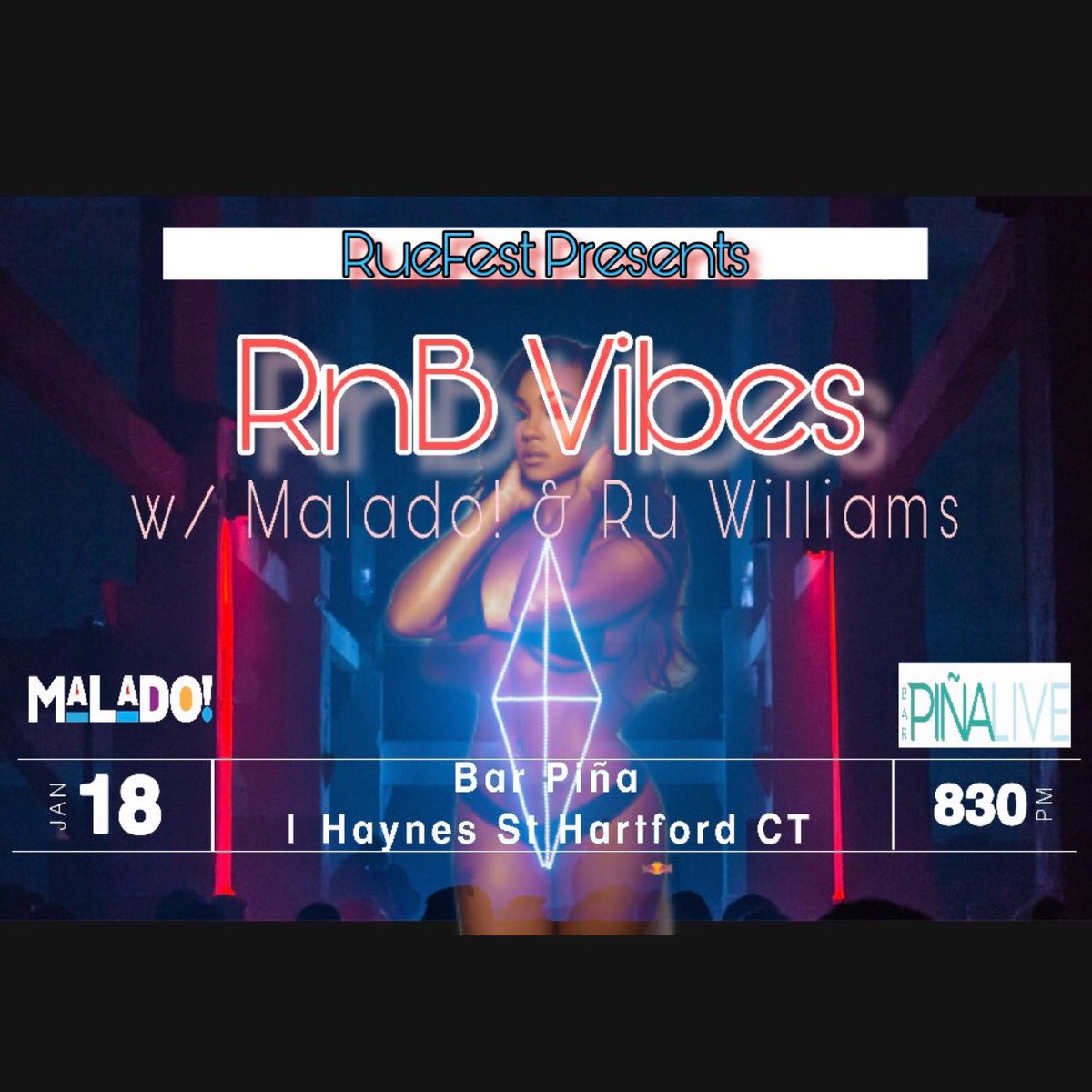 Next Saturday 1/18 come catch a RnB vibe with us &amp; @Ruwilliams101  at Bar Piña in Hartford CT! Covering R&amp;B of Chris Brown, Jodeci, Maxwell, Usher, Lucky Daye, 112, D’Angelo, Stevie Wonder and many more! No cover charge! Tell a friend bring a friend!