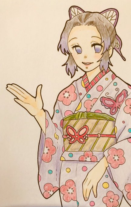 ミヨシ@毒吐き魔さんがTwitterに投稿した胡蝶しのぶ(鬼滅の刃)のイラスト。