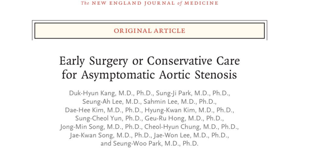 Early Surgery or Conservative Care for Asymptomatic Aortic Stenosis?📍incidence of the composite of operative mortality/death from CV causes was significantly ⤵️ among those who underwent early aortic-valve replacement surgery vs received conservative care
<a href="/secardiologia/">Soc Esp Cardiología</a> <a href="/SECTCV/">SECCE</a>