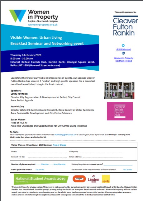 @WiPNIreland (@wipnireland) on Twitter photo Join Women in Property NI at our fantastic February Visible Women: Urban Living breakfast seminar & networking event sponsored by <a href="/CFR_Law/">CleaverFultonRankin</a> first in our #VisibleWomen 2020 series. Find out more bit.ly/2QCAv9w #WIPUK #Construction #property #networking #NorthernIreland Join Women in Property NI at our fantastic February Visible Women: Urban Living breakfast seminar & networking event sponsored by <a href="/CFR_Law/">CleaverFultonRankin</a> first in our #VisibleWomen 2020 series. Find out more bit.ly/2QCAv9w #WIPUK #Construction #property #networking #NorthernIreland