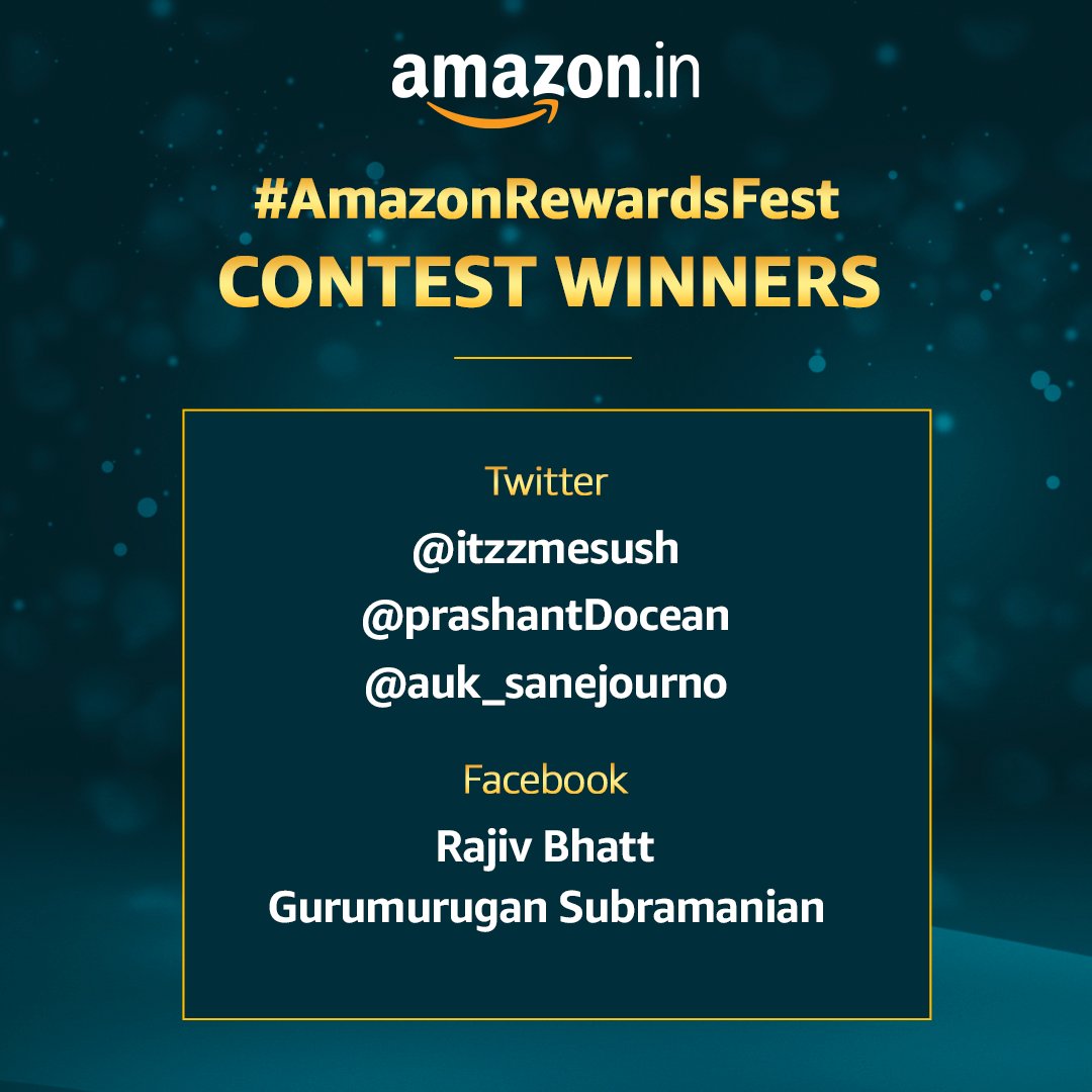amazonInQuiz's tweet photo. Congratulations to the winners @itzzmesush @prashantDocean @auk_sanejourno of #AmazonRewardsFest contest on winning a smartphone. https://t.co/uprpRAt8bI