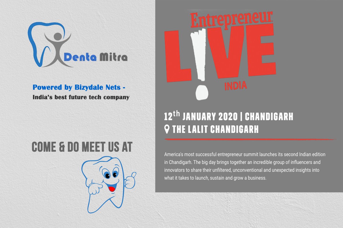 DentaMitra's tweet photo. This is the first post on twitter and we are already coming at the #thelalitchandigarh on 12th Jan 2020 for #entrepreneurindialive Chandigarh. Please do visit us and we shall be happy to see you there:) #dentamitra #dentamitraapp #drpranjanmitra https://t.co/VeLaraqUFW