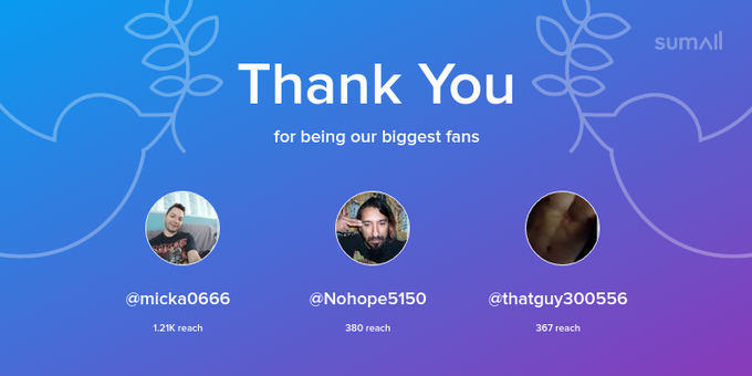 Our biggest fans this week: micka0666, Nohope5150, thatguy300556. Thank you! via https://t.co/BW46EPLYwl