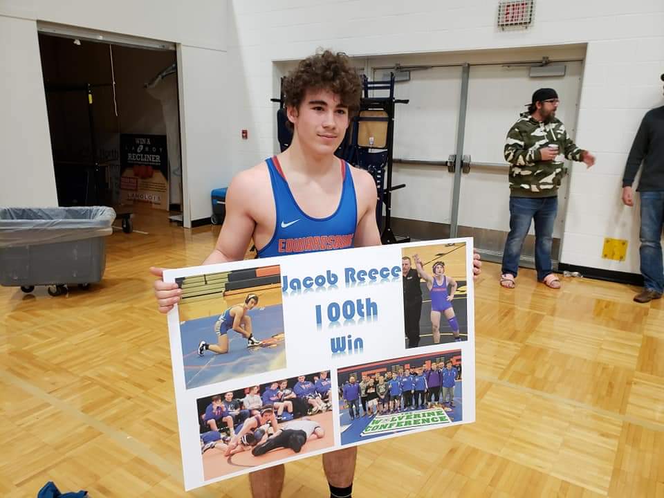 Congratulations to Jacob Reece who recently achieved his 100th career wrestling victory! #proudtobeanEddie