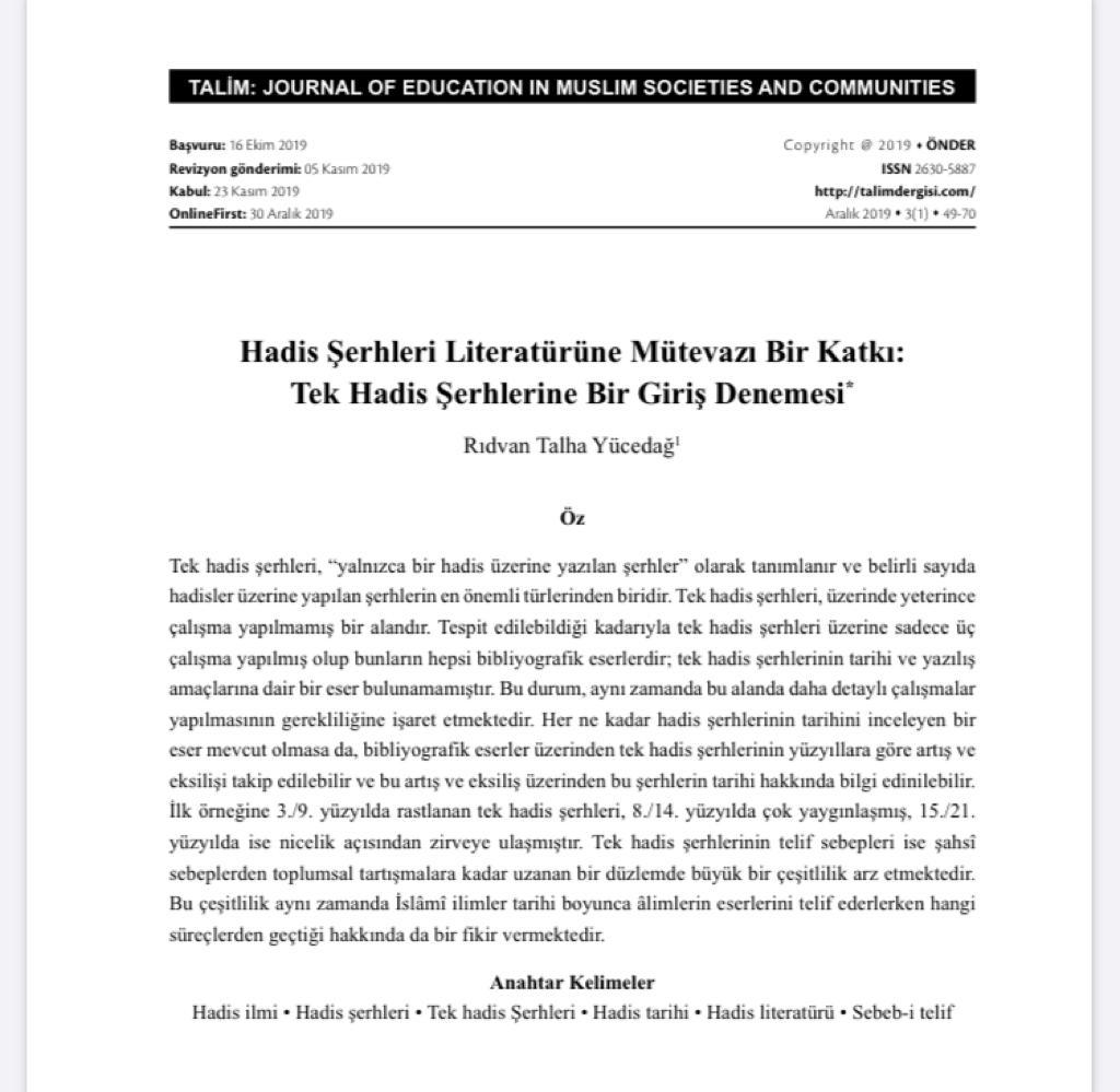 Dergide bir başka mezunumuz Rıdvan Talha Yücedağ'ın makalesi de yayınlandı.