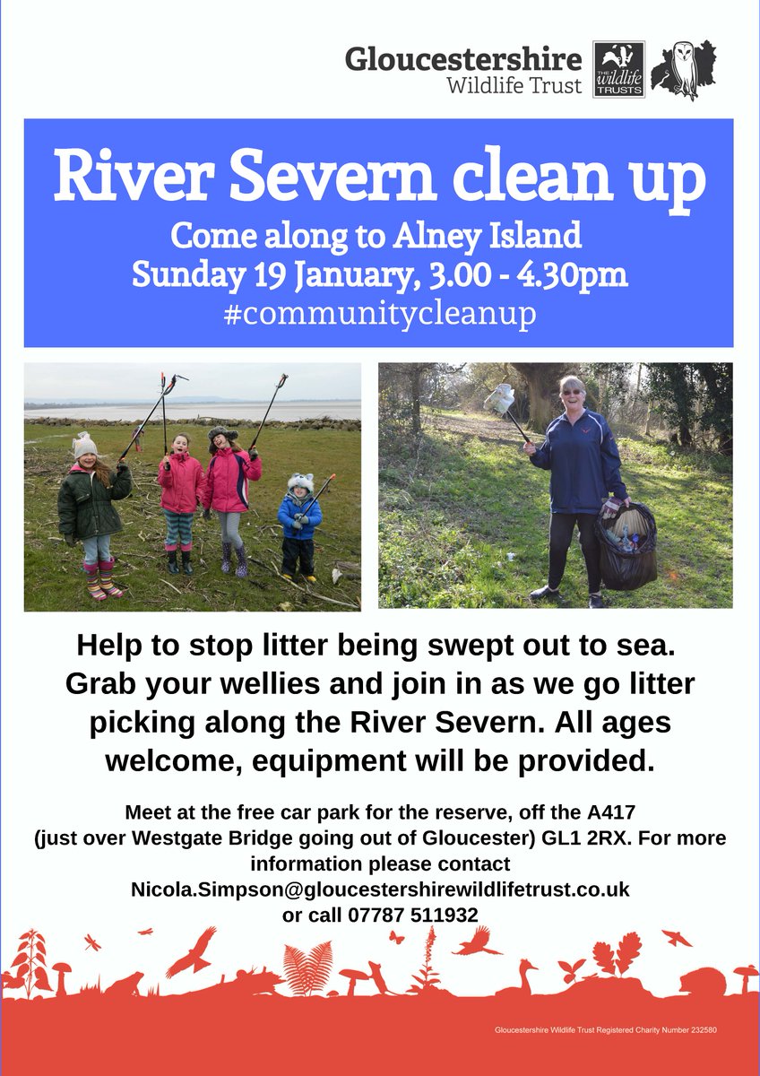 Help stop litter being swept out to sea! 🌊

Join us at Alney Island Sun 19 Jan as we go litter picking along the River Severn. All ages are welcome and equipment is provided. 3pm - 4:30pm.

(Details in poster)

#communitycleanup #wilderfuture