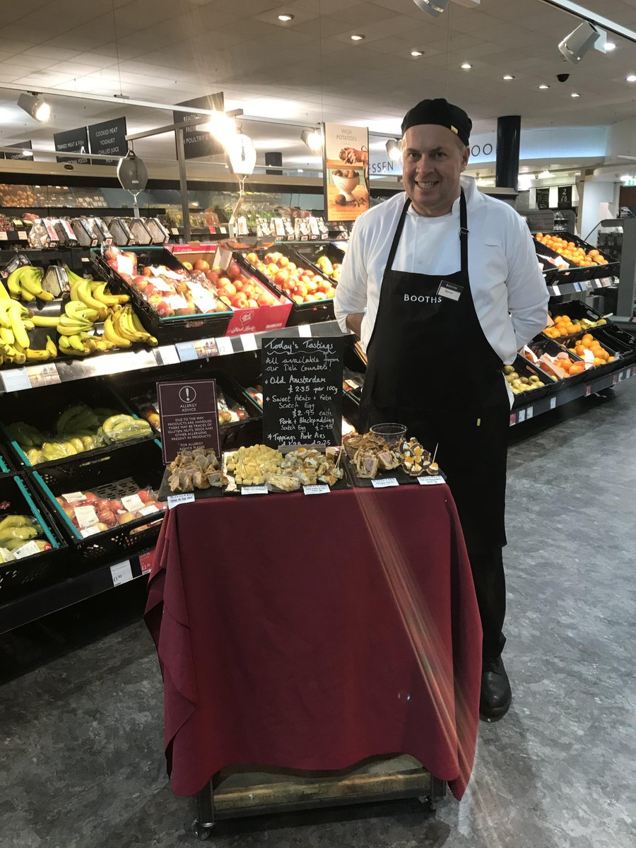 Today at your #Chorley store Steven's manning the #tastingtable with a selection of cheese, <a href="/Toppings_Pies/">Toppings Pies</a> pork pies &amp; <a href="/HappyBellyUK/">The Happy Belly</a> scotch eggs, including a veggie version! Pop in to give them a try 😊