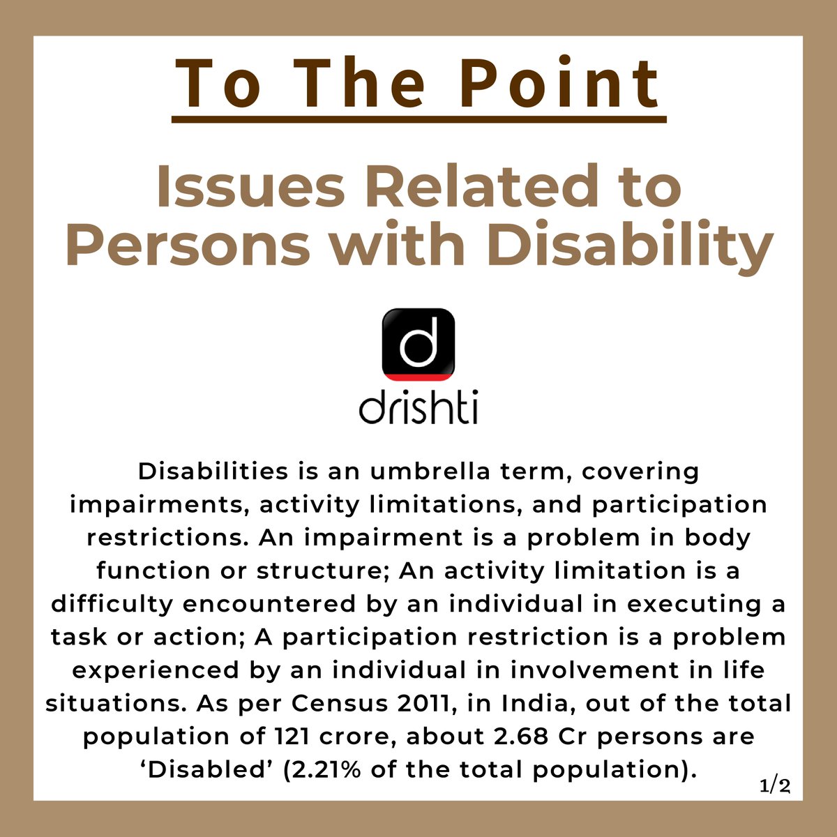 drishtiiaseng's tweet photo. Today's TTP is about Issues Related to Persons with Disability and how disable persons can be helped.
Read More: https://t.co/pPdFTKBdBr
#Disability #UPSCToThePoint #UPSCMains #DrishtiIASEnglish https://t.co/Ex4Ax1xwFH