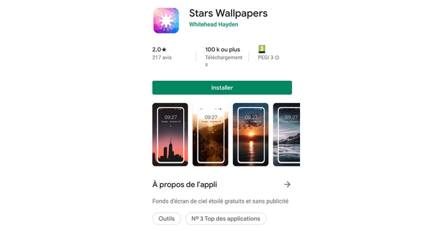 EvinaTech's tweet image. A malware rises to the top applications in Google Play Store: Evina experts found a malware called “Stars Wallpapers in the Google Play Store’s top application rankings. Read the full report here: evina.fr/a-malware-rise… #cybersecurity #maliciousapp #infosecurity