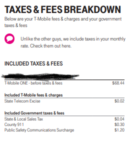 WaltLightShed's tweet photo. Here's what Taxes and Fees look like when they are included in the advertised rate. #noextrafees $VZ $TMUS #surcharge https://t.co/I6In6hfBvy