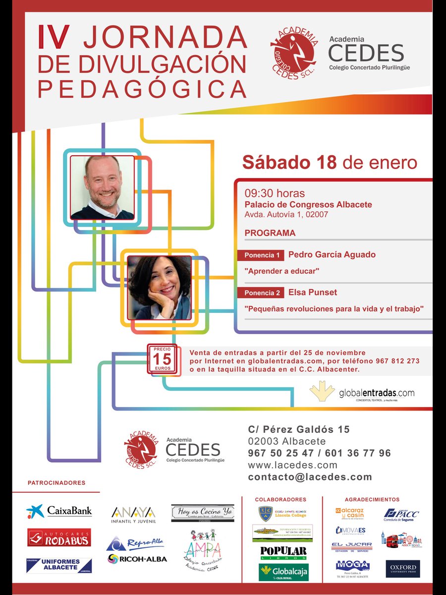 El próximo sábado 18 de enero estaré en Albacete, encantada de participar, junto Pedro García Aguado, en esta jornada de divulgación. ¿ Nos vemos allí? #albacete #inteligenciaemocional #divulgaciónpedagógica #elsapunset