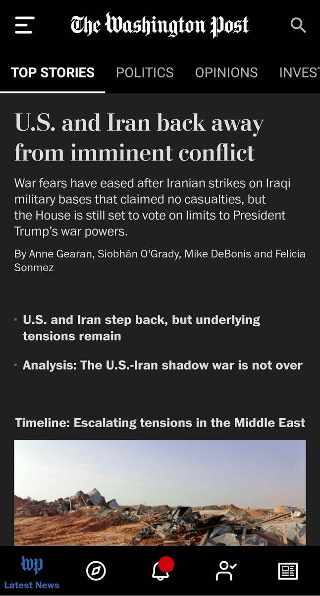 RussellSieg's tweet photo. Trump War Room got headline it wanted. Thanks #BezosPost! @washingtonpost

Media will conveniently "forget" #ExPostFacto that Trump WH claimed Suleimani was an "Imminent" threat &amp; not demand corroboration. 

The #Gaslighting of the American electorate will continue until...? 🧐🤔 https://t.co/L4ECgAWwHL