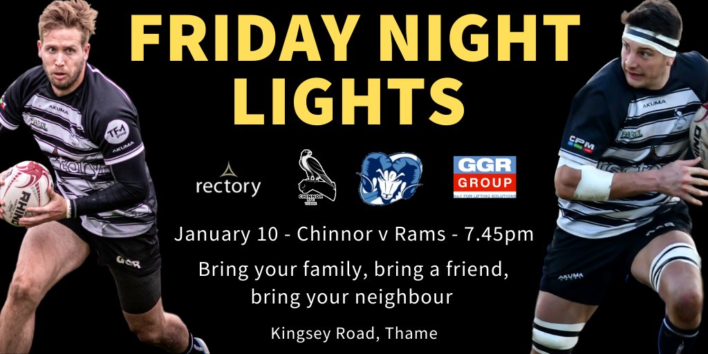 ChinnorRFCThame's tweet photo. Who's excited for tomorrow night?

🏉 @ChinnorRugby v @Rams_RFC
📅 Friday, January 10
⏰ 7.45pm kick-off
🍛 Curry buffet from 6.30pm
🎵 Post-match entertainment
📍 Kingsey Rd, OX9 3JL

Come and help us hit our target of 750 supporters! https://t.co/B3oOmuF4zP