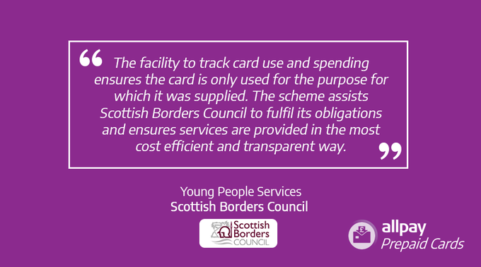 allpayLimited's tweet photo. We supply @scotborders with our Instant Issue Prepaid scheme allowing the electronic disbursement of funds.

The Council utilise the several features including use at @Mastercard terminals, bulk ordering for immediate issue and reloadable cards!

More: https://t.co/eOTLQHfOZs https://t.co/LYaZfS5NKF