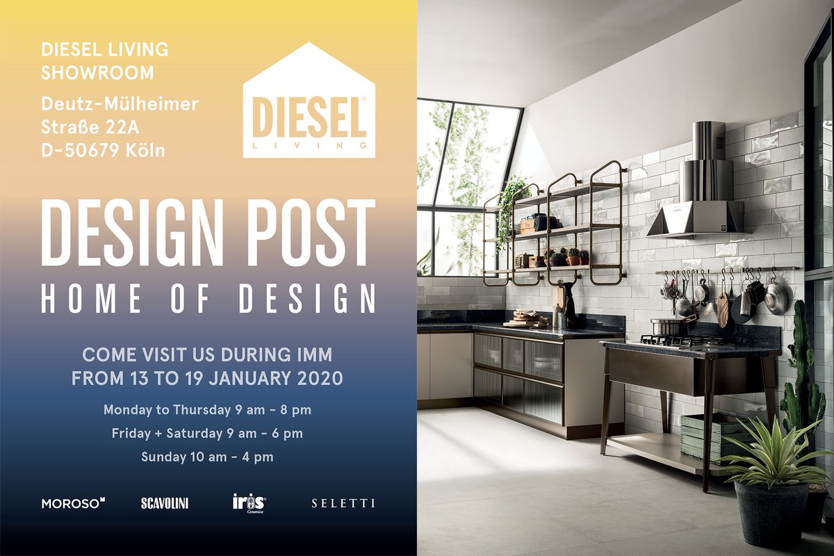 scavolini's tweet photo. In conjunction with the beginning of the IMM Cologne, we will exhibit #DieselOpenWorkshop kitchen and bathroom range within the #DesignPostKöln | Come and visit us at Design Post Köln | Deutz-Mülheimer Straße 22A D-50679 Köln | 13rd/19th January.
@imm_cologne #IMMCologne https://t.co/GJDA3XYkAF
