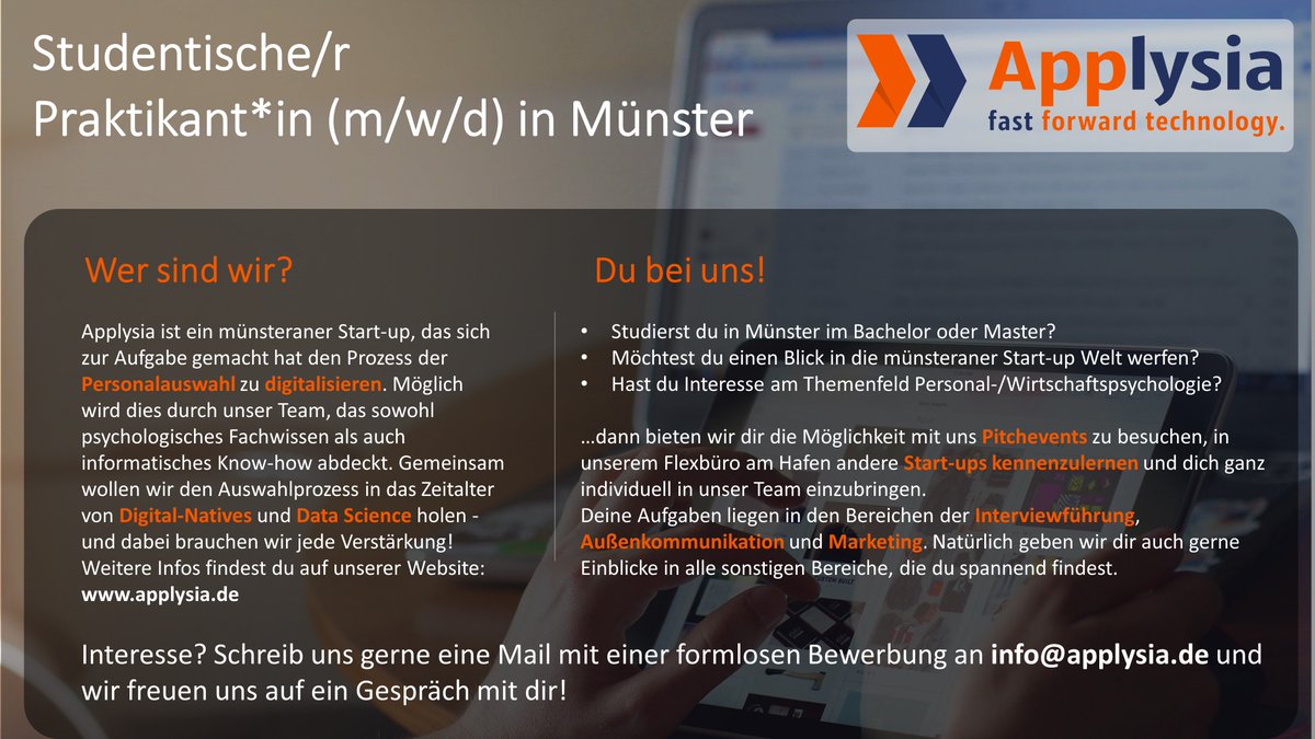 Bei uns geht es gerade nochmal richtig los und deswegen suchen wir tatkräftige Unterstützung innerhalb von Münster! Gerne auch weitersagen!