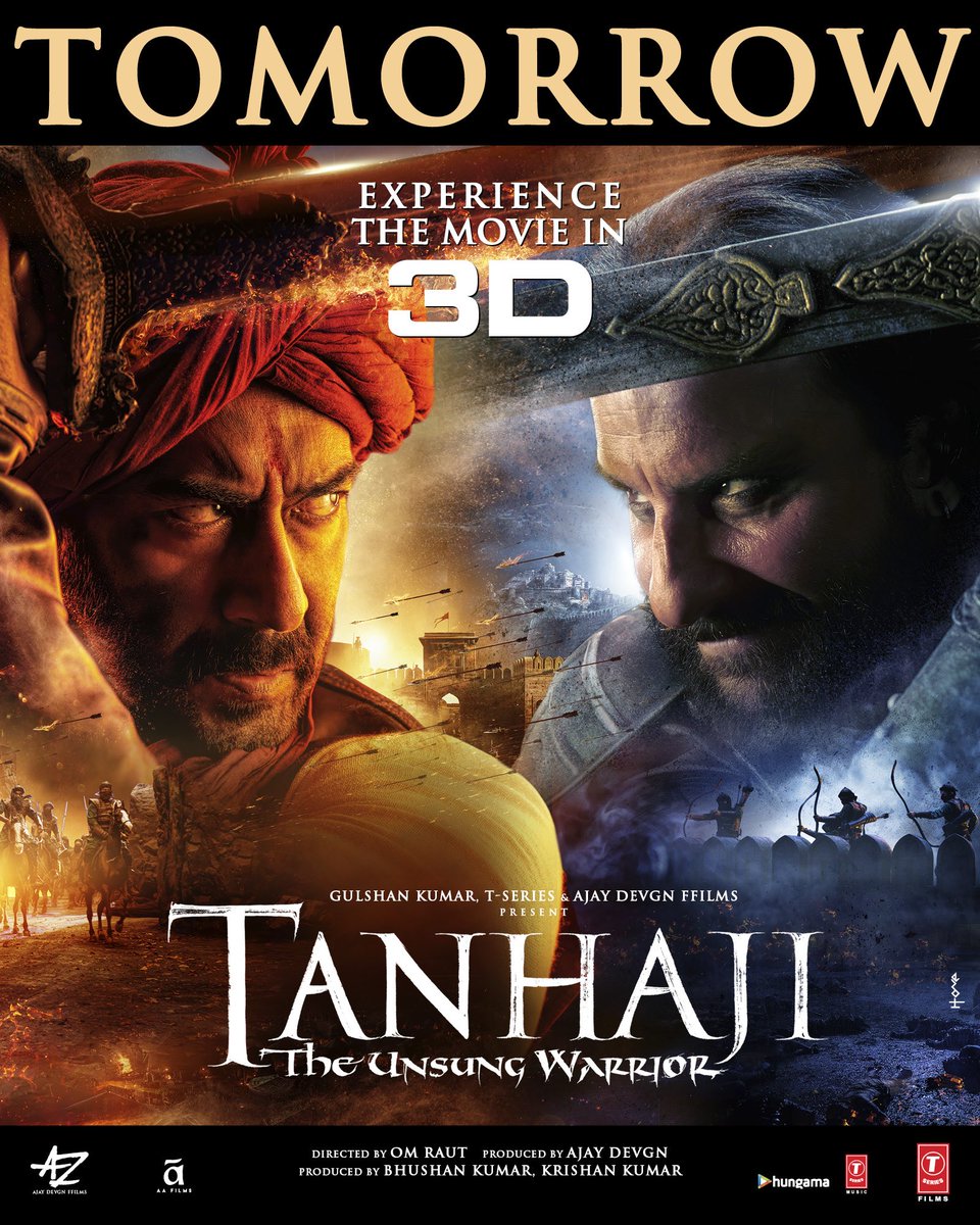 Ajay Devgn (@ajaydevgn) on Twitter photo Tomorrow, experience the epic in 3D. #TanhajiTheUnsungWarrior #TanhajiTomorrow
<a href="/itsKajolD/">Kajol</a> #SaifAliKhan <a href="/omraut/">Om Raut</a> @itsBhushanKumar <a href="/SharadK7/">Sharad Kelkar</a> <a href="/ADFFilms/">Devgn Films</a> <a href="/TSeries/">T-Series</a> <a href="/TanhajiFilm/">TANHAJI: The Unsung Warrior</a> Tomorrow, experience the epic in 3D. #TanhajiTheUnsungWarrior #TanhajiTomorrow
<a href="/itsKajolD/">Kajol</a> #SaifAliKhan <a href="/omraut/">Om Raut</a> @itsBhushanKumar <a href="/SharadK7/">Sharad Kelkar</a> <a href="/ADFFilms/">Devgn Films</a> <a href="/TSeries/">T-Series</a> <a href="/TanhajiFilm/">TANHAJI: The Unsung Warrior</a>