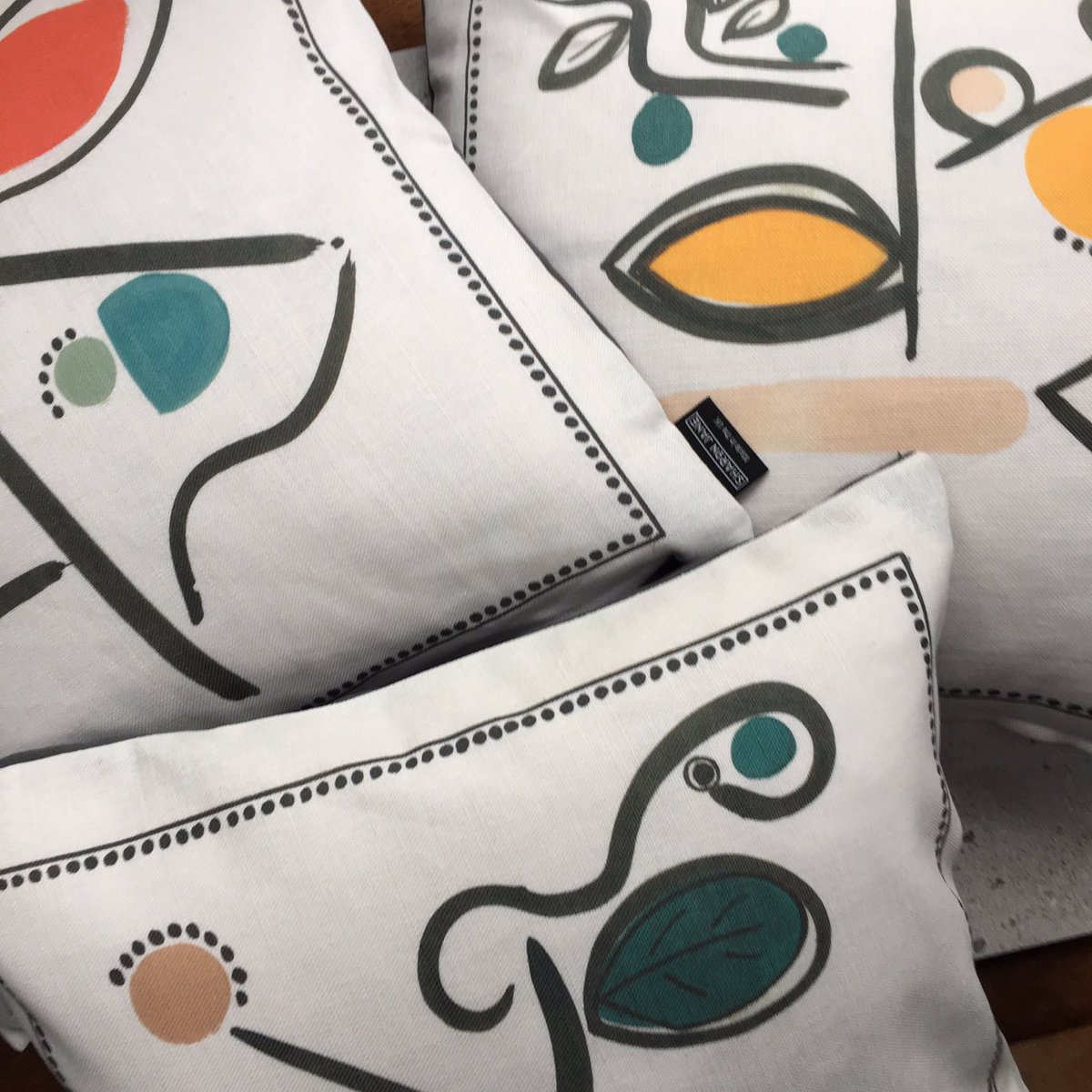 cushion designs, printed onto cotton, simple florals, dots and dashes #cushion #textiles #handprinted #fabric