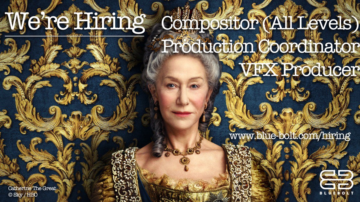 BlueBolt is hiring! We are looking for Compositors of all levels, Producer Coordinator and VFX Producer to join our #VFX team. Please visit blue-bolt.com/hiring for more info on these roles and to apply.