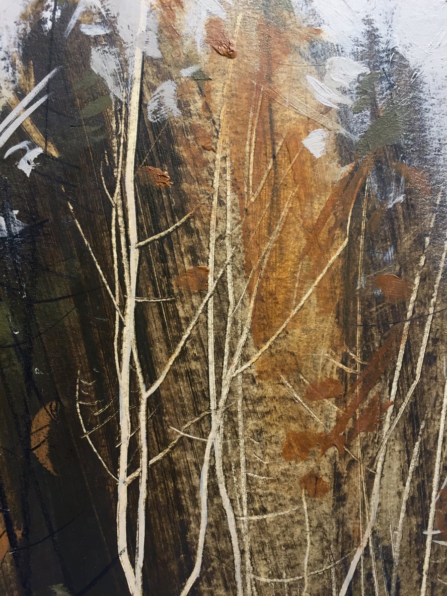 StratfordGall's tweet photo. Detail of 'Ash against spruce' by #AnnaKing. Oil and pencil on paper on board. 26cmH x 32cmW x 3cmD, Available. https://t.co/ghYTf9CZkA https://t.co/Zxov329vIv