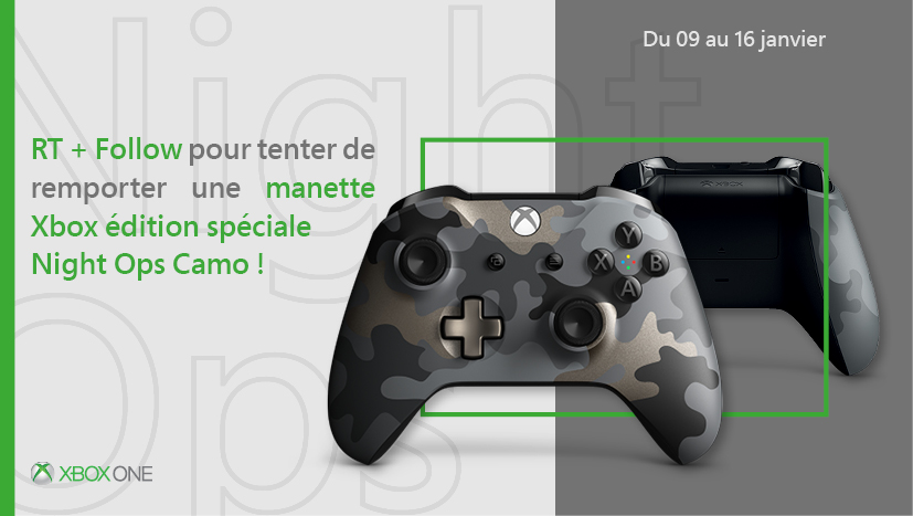 HypergamesA's tweet photo. #Concours 🔥
Tentez de remporter 1 manette Xbox Night Ops Camo. Au total 6 gagnants.
Pour participer, il faut :
✔️Follow @HypergamesA 
✔️RT le tweet
TAS le 16/01
Voir conditions :
👉https://t.co/TkbkKylENP https://t.co/Tbv6SD171b