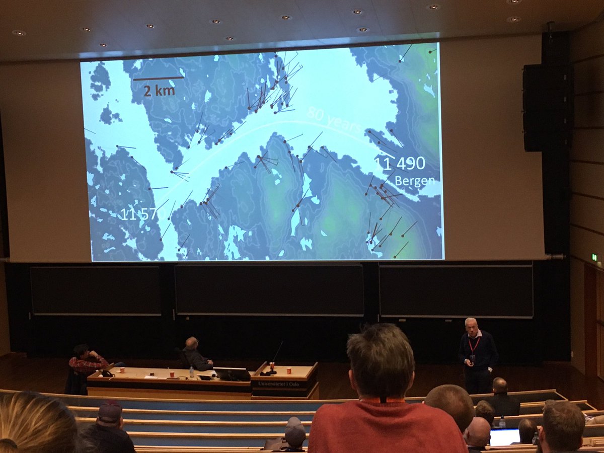 nissenjo's tweet photo. By far the oldest and most active member of the @uibgeo @BjerknesBCCR community - Jan Mangerud still going strong with exiting new science on the deglaciation of western Norway #NGWM2020 https://t.co/i8bOobp1od