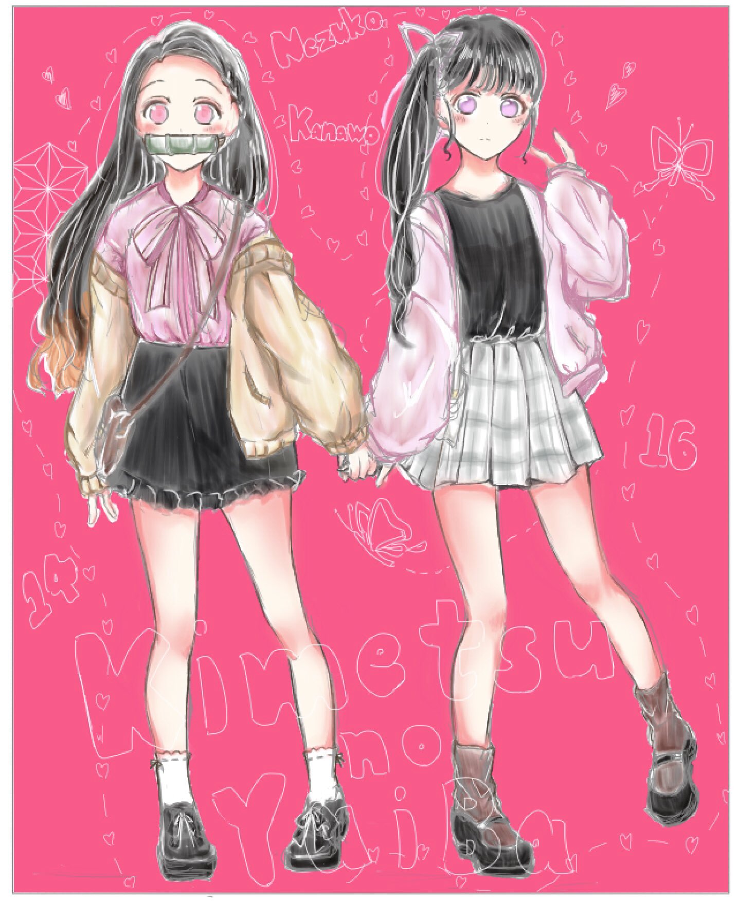 つきみ 鬼滅の刃の禰豆子とカナヲの現代風イラストを描きましたー 鬼滅の刃の女子はみんな可愛い 鬼滅の刃 絵描きさんと繋がりたい 竈門禰豆子 栗花落カナヲ T Co X4ghpx7jq5 Twitter