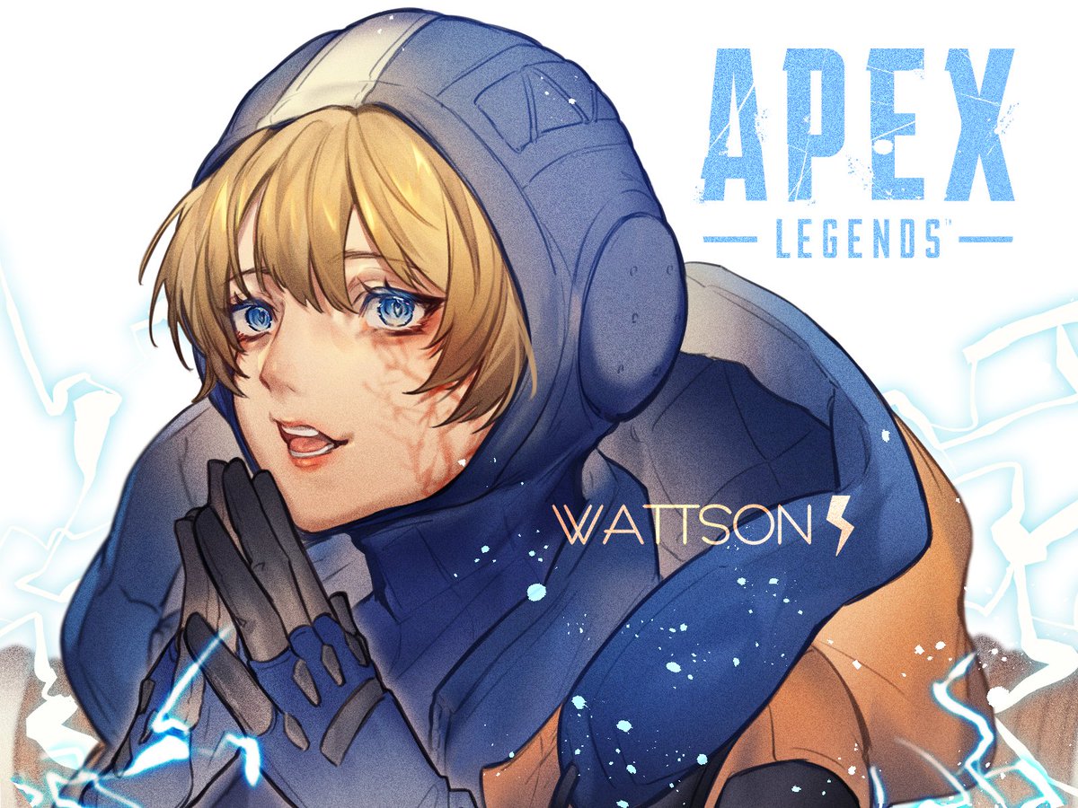 wattson (apex legends) 1girl solo animification hood blue eyes jacket scar  illustration images